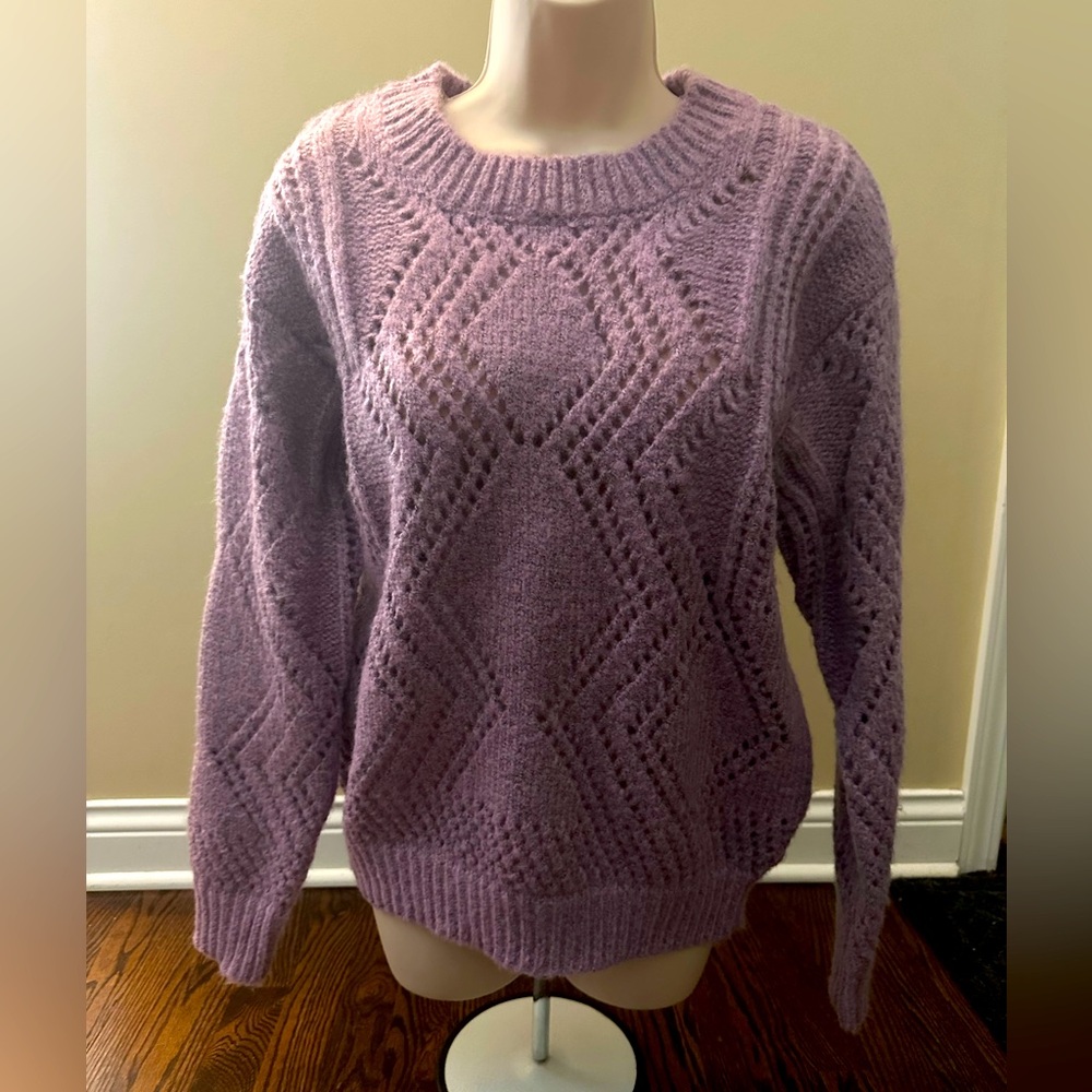 Heartloom Purple Crew Neck Sweater with Textured Knit